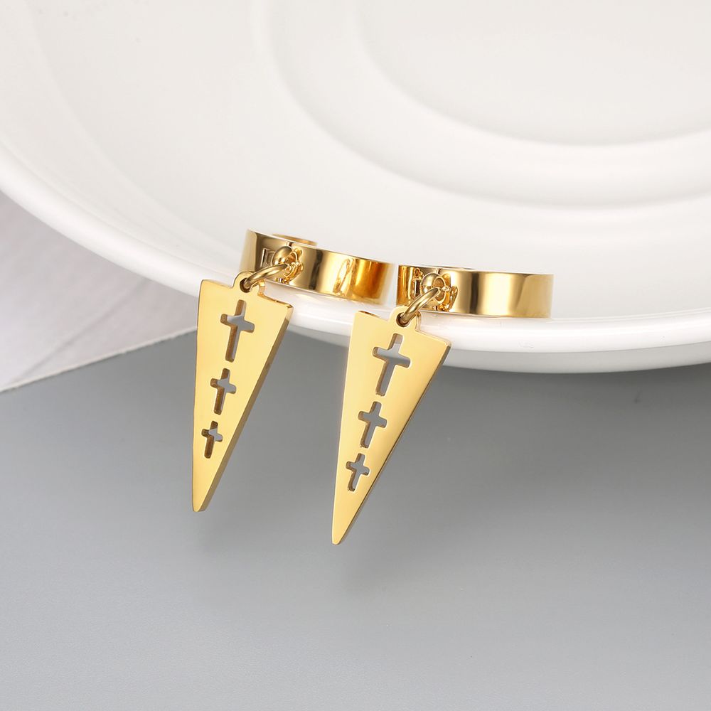 Titanium steel inverted triangle hollowed cross clip earring hip-hop punk style | EaseWholesale 1 Titanium steel inverted triangle hollowed cross clip earring hip-hop punk style | EaseWholesale 1