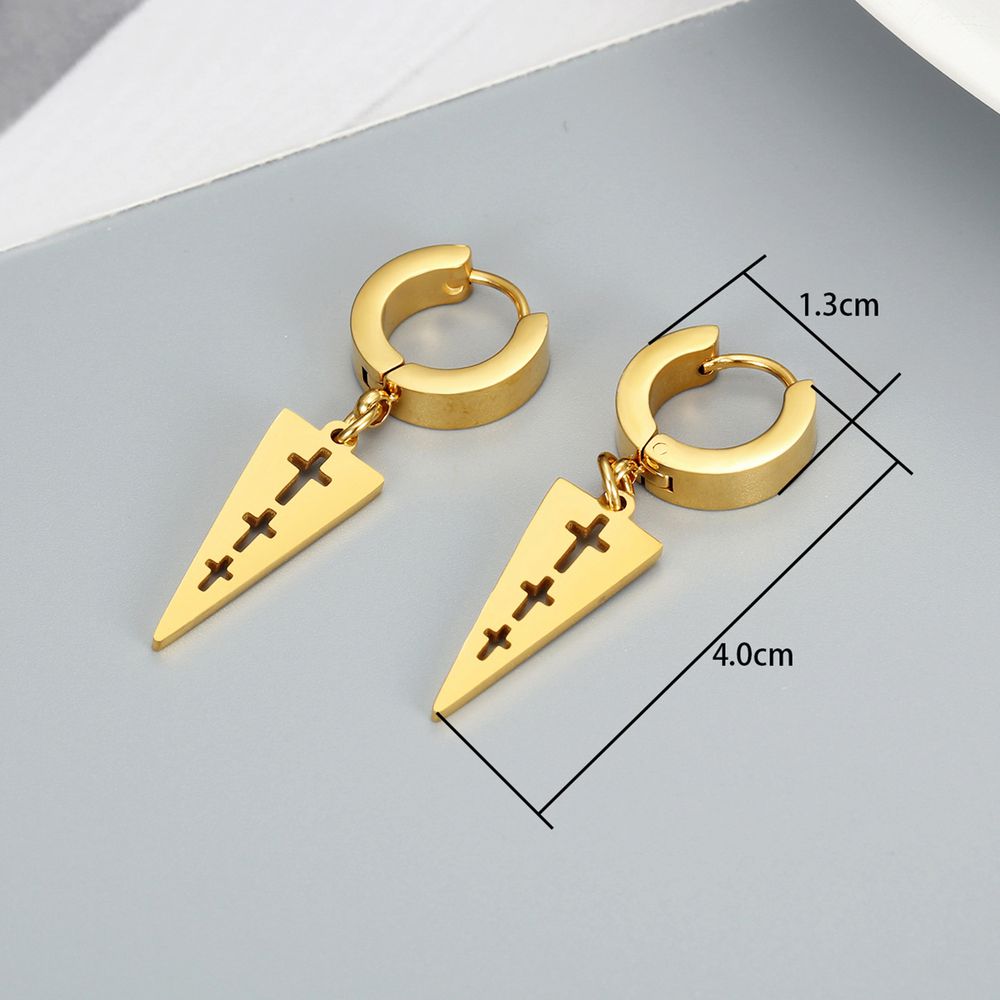 Titanium steel inverted triangle hollowed cross clip earring hip-hop punk style | EaseWholesale 2 Titanium steel inverted triangle hollowed cross clip earring hip-hop punk style | EaseWholesale 2