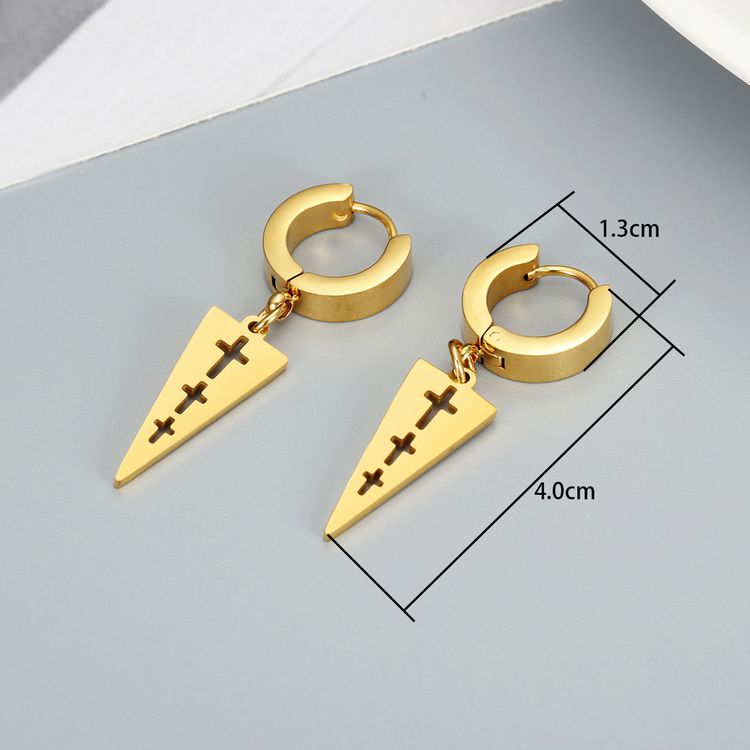 Titanium steel inverted triangle hollowed cross clip earring hip-hop punk style | EaseWholesale 2 Titanium steel inverted triangle hollowed cross clip earring hip-hop punk style | EaseWholesale 2