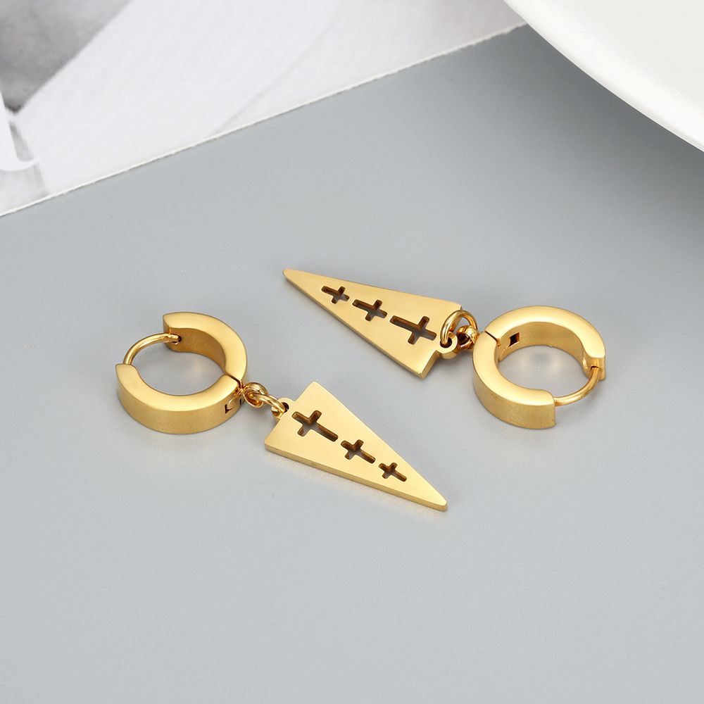 Titanium steel inverted triangle hollowed cross clip earring hip-hop punk style | EaseWholesale 3 Titanium steel inverted triangle hollowed cross clip earring hip-hop punk style | EaseWholesale 3