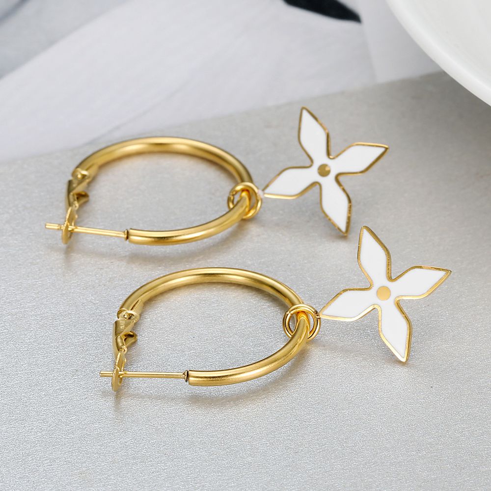 Cross Petal Metal Drip Glaze Titanium Steel Earrings Women Flower Earring | EaseWholesale 0