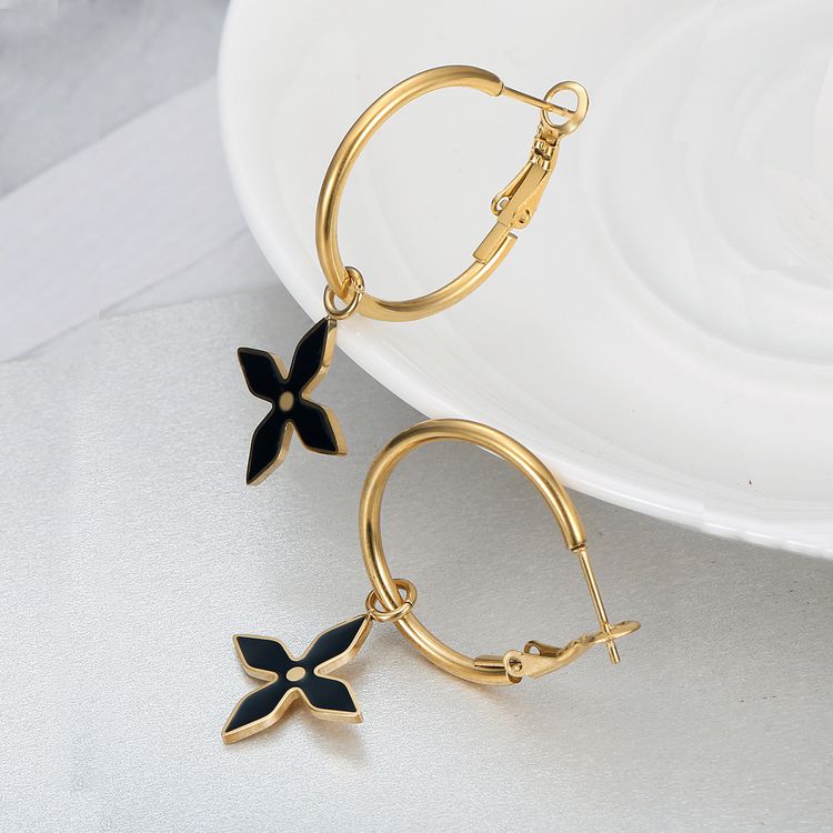 Cross Petal Metal Drip Glaze Titanium Steel Earrings Women Flower Earring | EaseWholesale 1