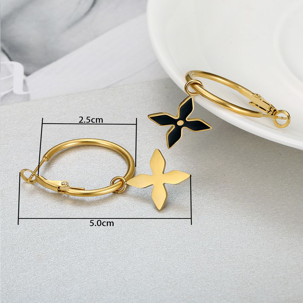 Cross Petal Metal Drip Glaze Titanium Steel Earrings Women Flower Earring | EaseWholesale 2