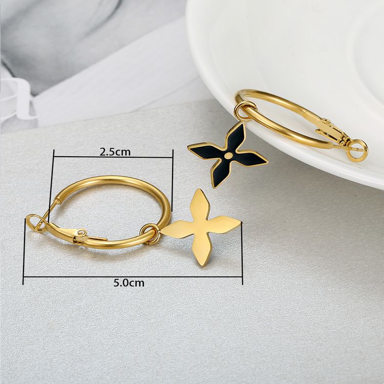 Cross Petal Metal Drip Glaze Titanium Steel Earrings Women Flower Earring | EaseWholesale 2