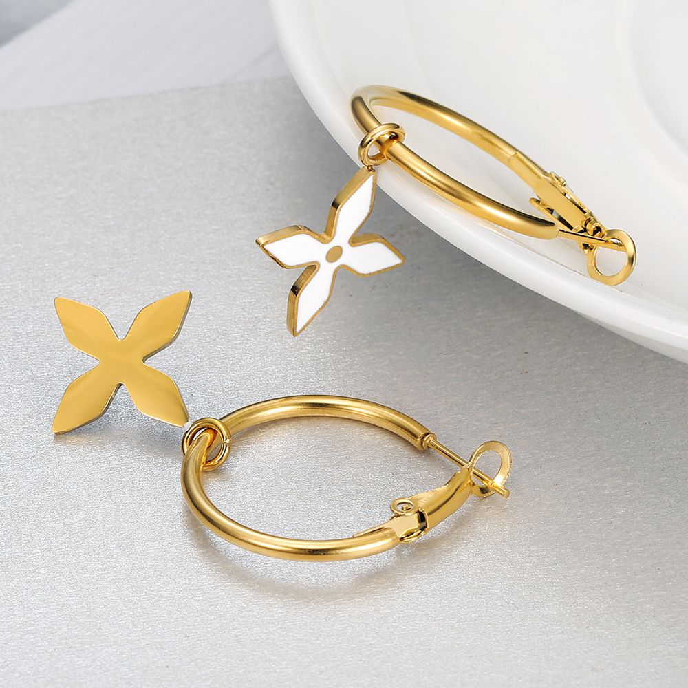 Cross Petal Metal Drip Glaze Titanium Steel Earrings Women Flower Earring | EaseWholesale 3