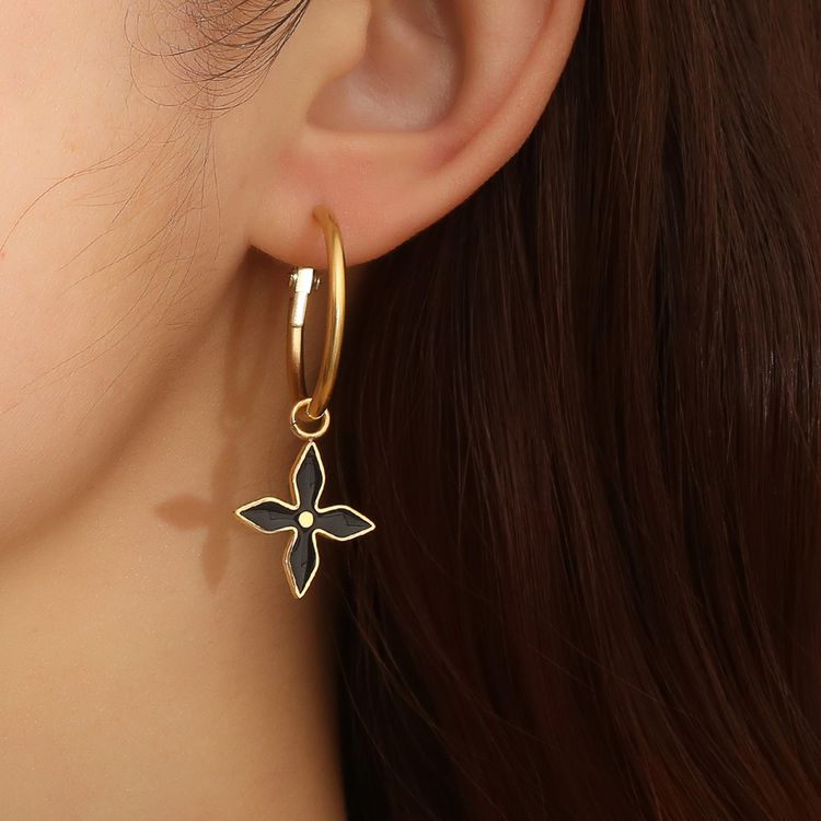 Cross Petal Metal Drip Glaze Titanium Steel Earrings Women Flower Earring | EaseWholesale 4