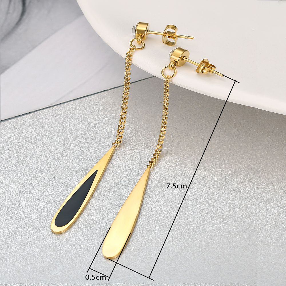 Fashion Titanium Steel Long Black Gold Drop Earrings with Zirconia | EaseWholesale 3 Fashion Titanium Steel Long Black Gold Drop Earrings with Zirconia | EaseWholesale 3