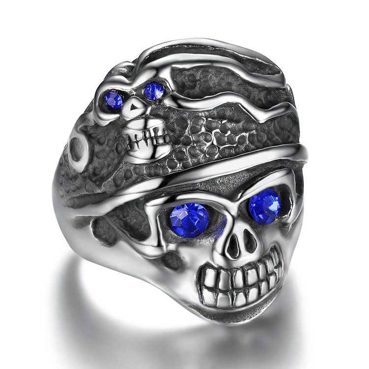 Men's Punk Blue Eye Skull Wholesale Stainless Steel Titanium Rings | EaseWholesale