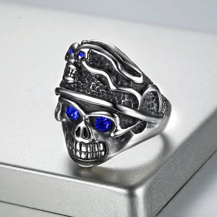 Men's Punk Blue Eye Skull Wholesale Stainless Steel Titanium Rings | EaseWholesale