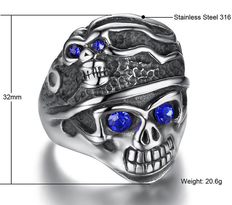 Men's Punk Blue Eye Skull Wholesale Stainless Steel Titanium Rings | EaseWholesale 2