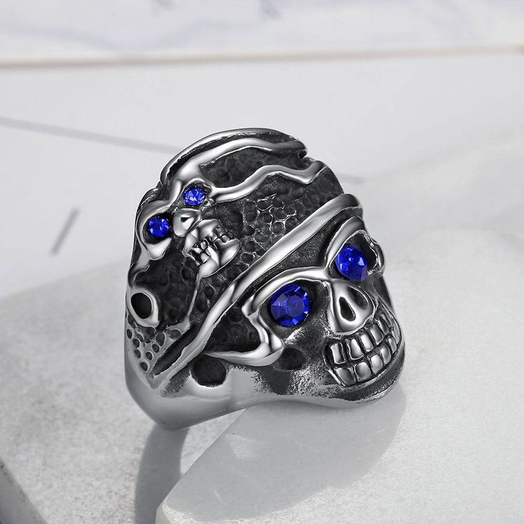 Men's Punk Blue Eye Skull Wholesale Stainless Steel Titanium Rings | EaseWholesale 3