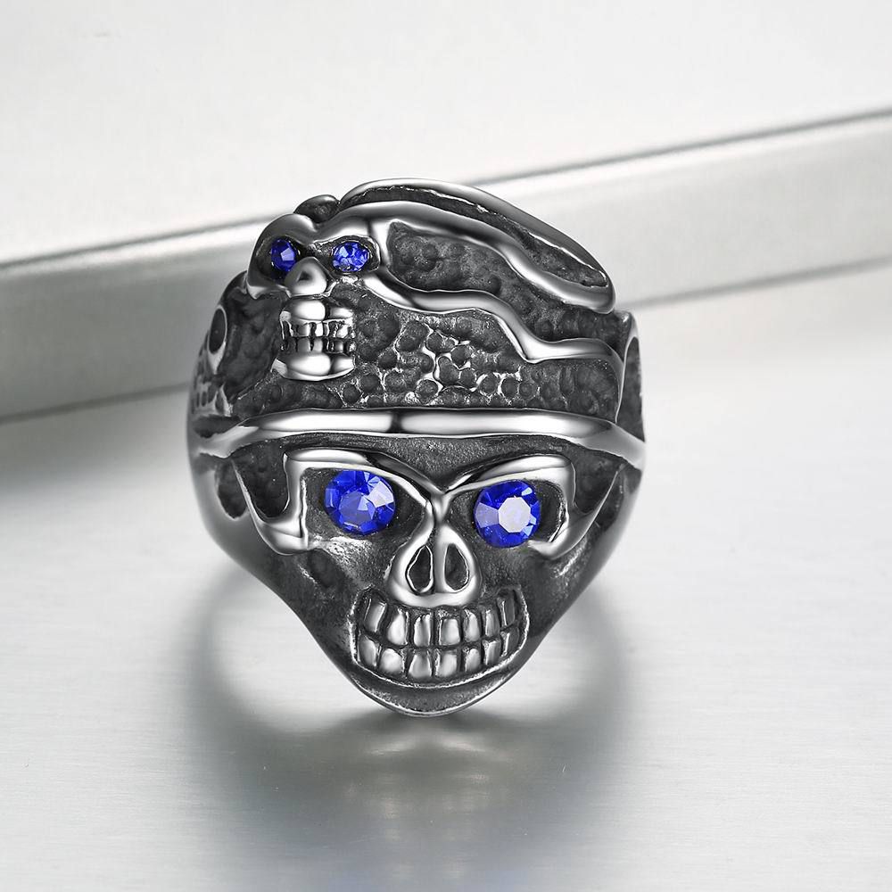 Men's Punk Blue Eye Skull Wholesale Stainless Steel Titanium Rings | EaseWholesale 4