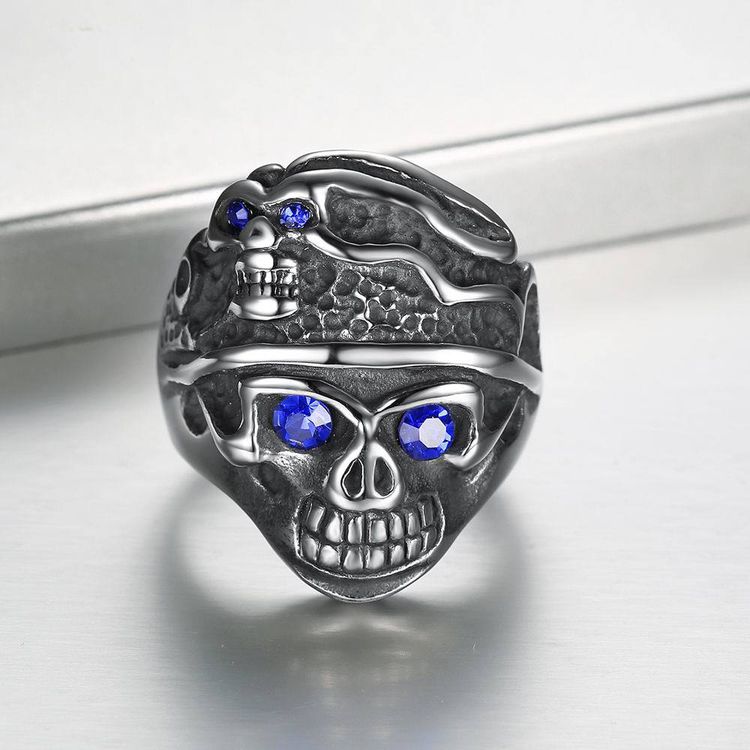 Men's Punk Blue Eye Skull Wholesale Stainless Steel Titanium Rings | EaseWholesale 4