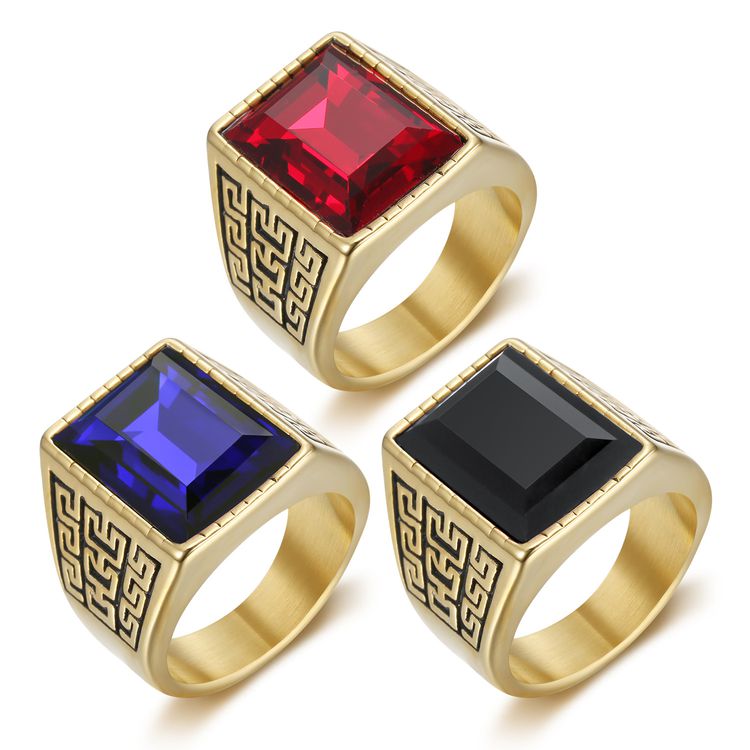 Hip Hop Punk Retro 18K Genuine Gold Plated CZ Titanium Steel Men's Rings | EaseWholesale
