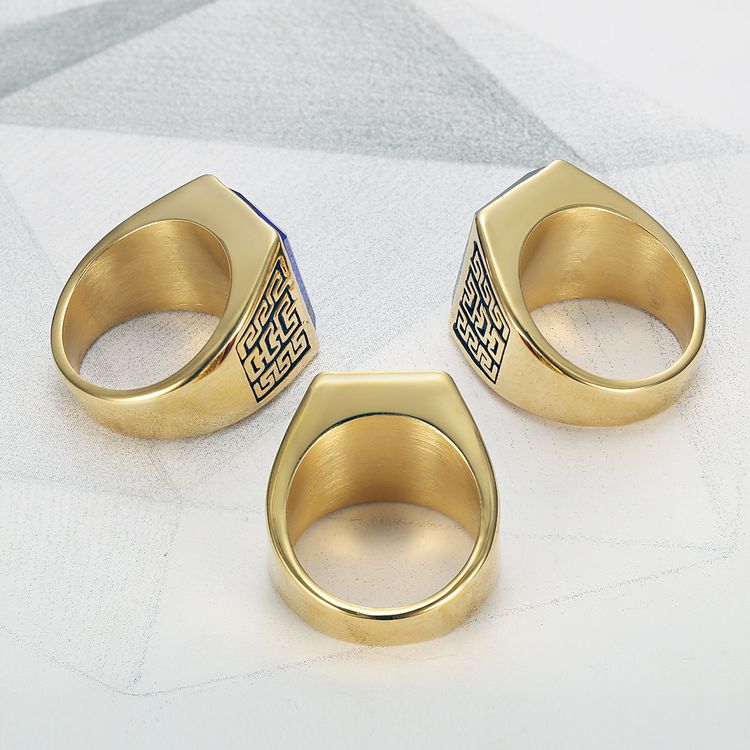 Hip Hop Punk Retro 18K Genuine Gold Plated CZ Titanium Steel Men's Rings | EaseWholesale