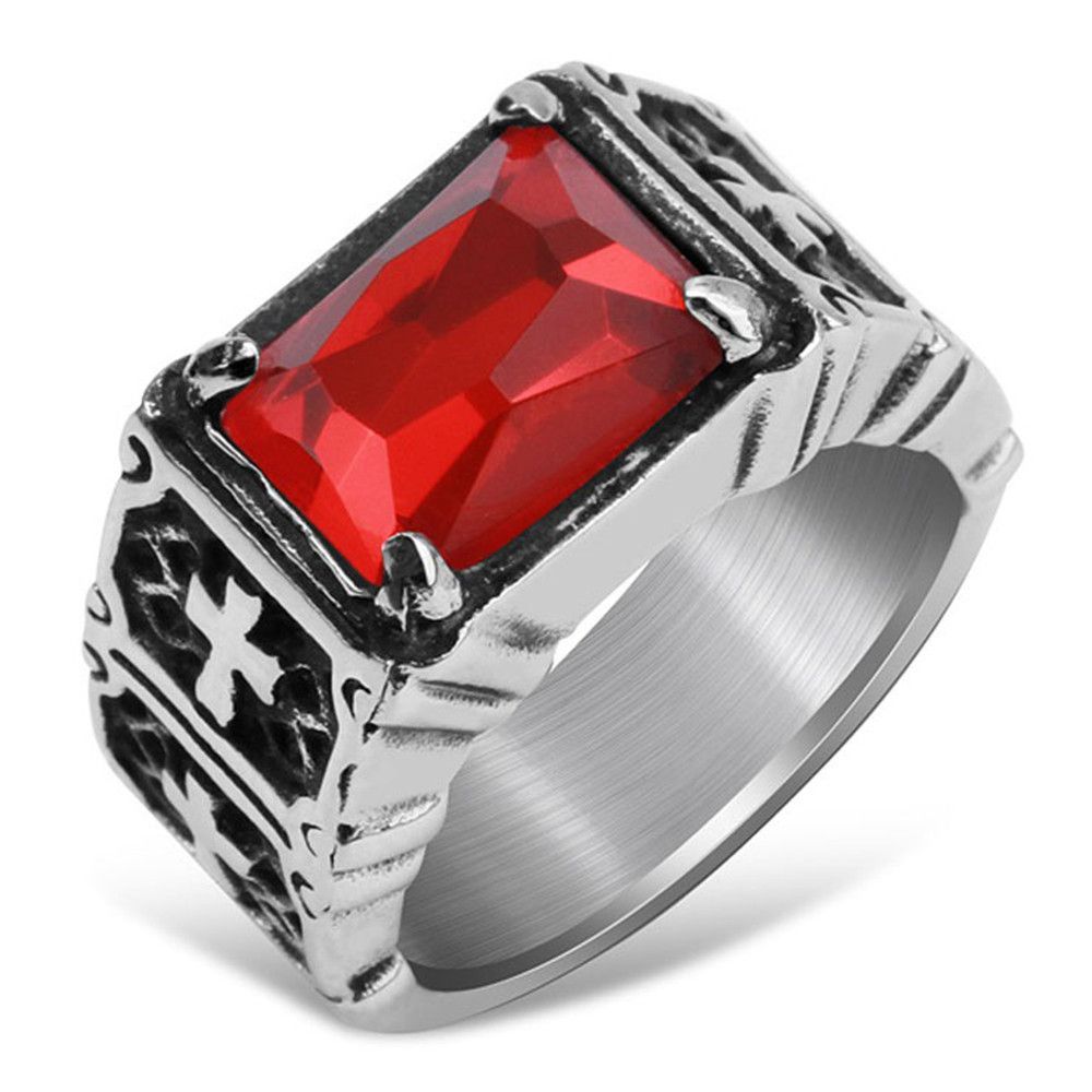 Titanium Steel Cross Ring Gothic Hipster with Ruby Glory Ring | EaseWholesale 0 Titanium Steel Cross Ring Gothic Hipster with Ruby Glory Ring | EaseWholesale 0