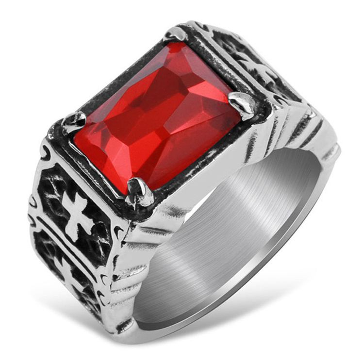 Titanium Steel Cross Ring Gothic Hipster with Ruby Glory Ring | EaseWholesale 0 Titanium Steel Cross Ring Gothic Hipster with Ruby Glory Ring | EaseWholesale 0