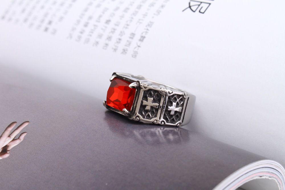 Titanium Steel Cross Ring Gothic Hipster with Ruby Glory Ring | EaseWholesale 4 Titanium Steel Cross Ring Gothic Hipster with Ruby Glory Ring | EaseWholesale 4