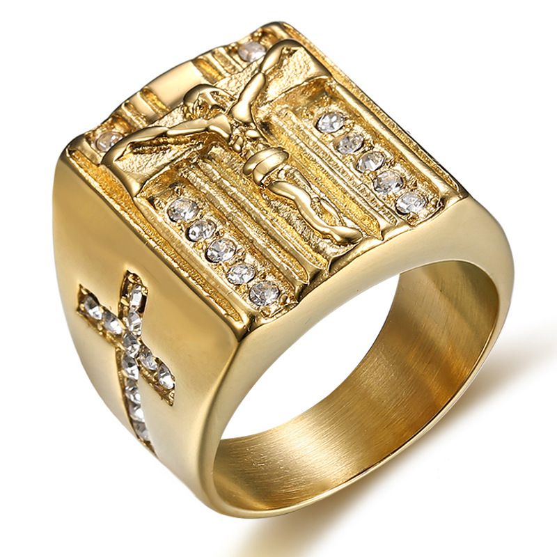 Punk Jesus Ring 18K Gold Plated with CZ Titanium Steel Ring | EaseWholesale 0 Punk Jesus Ring 18K Gold Plated with CZ Titanium Steel Ring | EaseWholesale 0