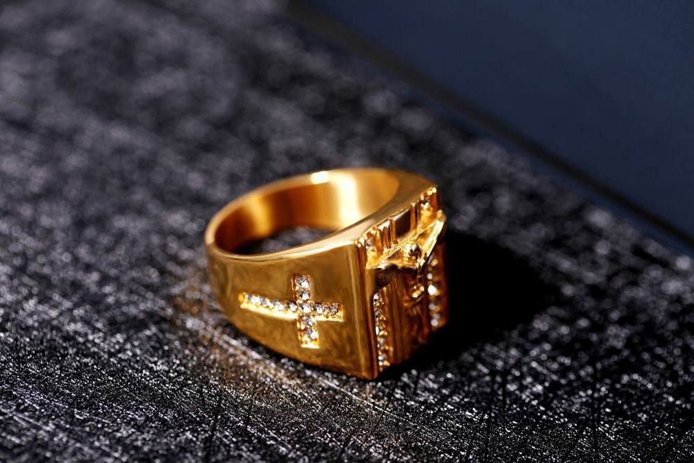 Punk Jesus Ring 18K Gold Plated with CZ Titanium Steel Ring | EaseWholesale 1 Punk Jesus Ring 18K Gold Plated with CZ Titanium Steel Ring | EaseWholesale 1