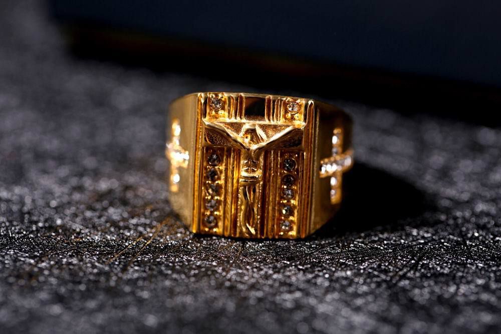 Punk Jesus Ring 18K Gold Plated with CZ Titanium Steel Ring | EaseWholesale 2 Punk Jesus Ring 18K Gold Plated with CZ Titanium Steel Ring | EaseWholesale 2
