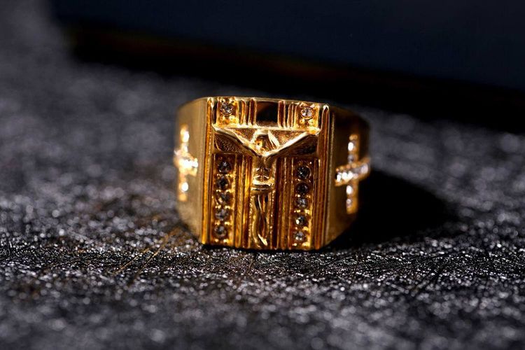 Punk Jesus Ring 18K Gold Plated with CZ Titanium Steel Ring | EaseWholesale 2 Punk Jesus Ring 18K Gold Plated with CZ Titanium Steel Ring | EaseWholesale 2