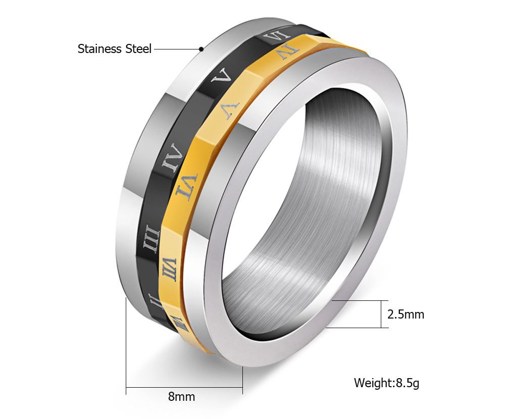 Wholesale Rotating Roman Numerals Titanium Men's Stainless Steel Ring | EaseWholesale 3 Wholesale Rotating Roman Numerals Titanium Men's Stainless Steel Ring | EaseWholesale 3