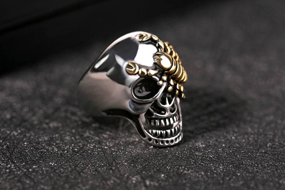 Punk Retro Bully Gold Scorpion Skull Wholesale  Titanium Steel Men's Ring | EaseWholesale 2 Punk Retro Bully Gold Scorpion Skull Wholesale  Titanium Steel Men's Ring | EaseWholesale 2