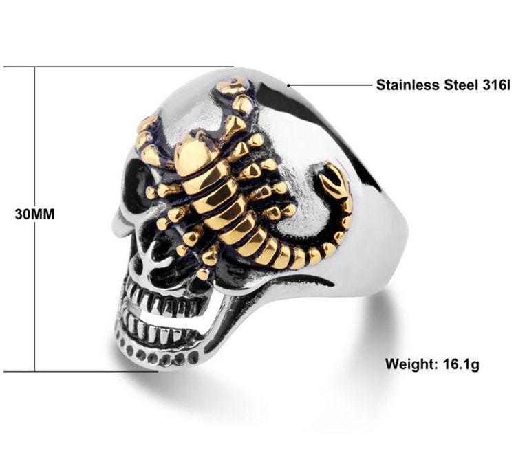 Punk Retro Bully Gold Scorpion Skull Wholesale  Titanium Steel Men's Ring | EaseWholesale 3 Punk Retro Bully Gold Scorpion Skull Wholesale  Titanium Steel Men's Ring | EaseWholesale 3
