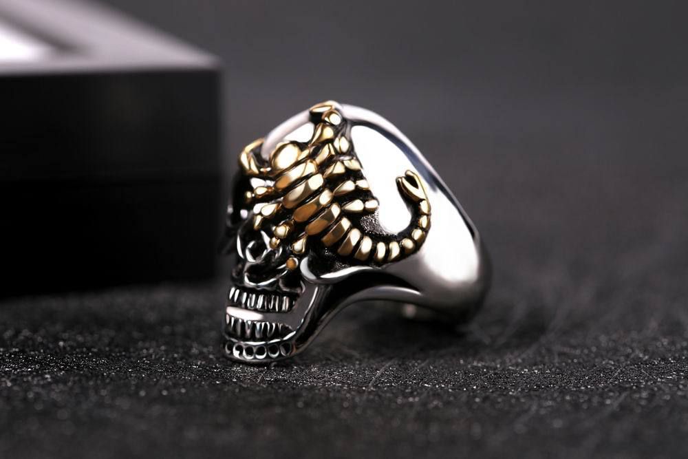 Punk Retro Bully Gold Scorpion Skull Wholesale  Titanium Steel Men's Ring | EaseWholesale 4 Punk Retro Bully Gold Scorpion Skull Wholesale  Titanium Steel Men's Ring | EaseWholesale 4