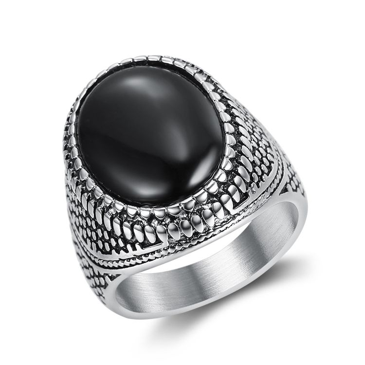 Hip Hop Punk Black Gemstone Vintage Men's Titanium Steel Ring | EaseWholesale 0 Hip Hop Punk Black Gemstone Vintage Men's Titanium Steel Ring | EaseWholesale 0