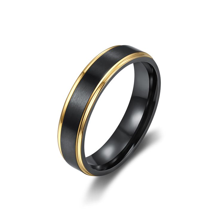 Fashion Men's Titanium Steel Brushed Black Gold Ring Wholesale | EaseWholesale