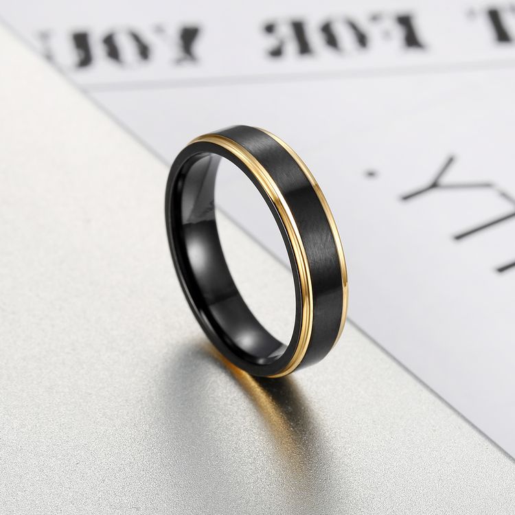 Fashion Men's Titanium Steel Brushed Black Gold Ring Wholesale | EaseWholesale