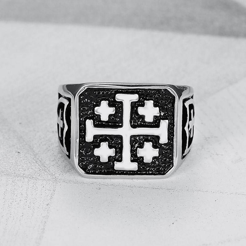 Hip Hop Street Vintage Men's 316L Titanium Cross Ring | EaseWholesale 3 Hip Hop Street Vintage Men's 316L Titanium Cross Ring | EaseWholesale 3