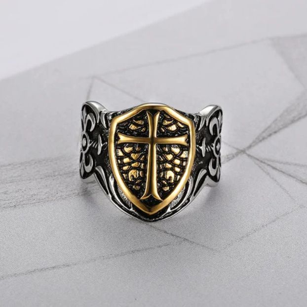 Vintage European cross shield stainless steel men's ring Wholesale | EaseWholesale 2 Vintage European cross shield stainless steel men's ring Wholesale | EaseWholesale 2