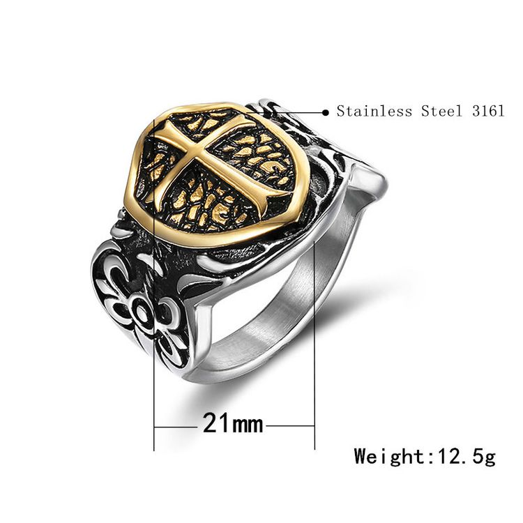 Vintage European cross shield stainless steel men's ring Wholesale | EaseWholesale 3 Vintage European cross shield stainless steel men's ring Wholesale | EaseWholesale 3