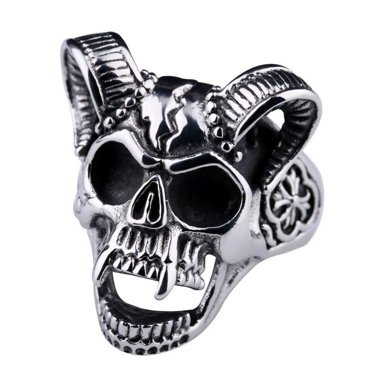 Retro Hip Hop Ram's Horn Titanium Bully Skull Men's Rings | EaseWholesale 0 Retro Hip Hop Ram's Horn Titanium Bully Skull Men's Rings | EaseWholesale 0