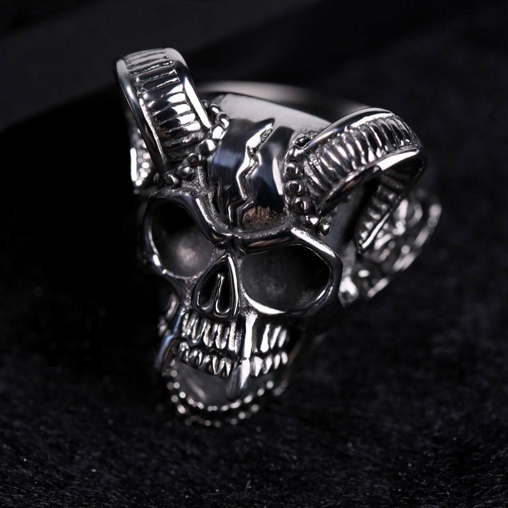 Retro Hip Hop Ram's Horn Titanium Bully Skull Men's Rings | EaseWholesale 1 Retro Hip Hop Ram's Horn Titanium Bully Skull Men's Rings | EaseWholesale 1