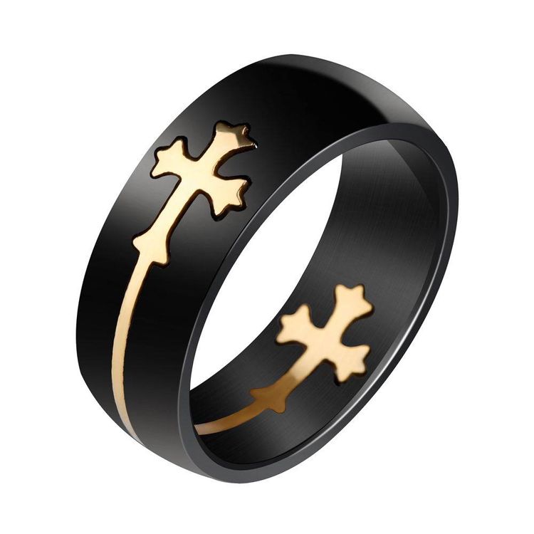 Removable Gold Cross Black Ring Men's Titanium Steel Ring | EaseWholesale 0 Removable Gold Cross Black Ring Men's Titanium Steel Ring | EaseWholesale 0