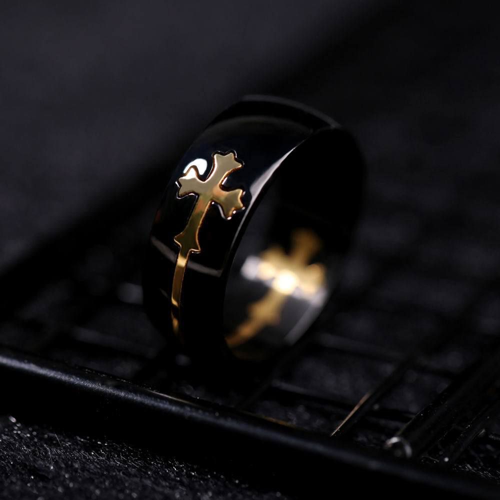 Removable Gold Cross Black Ring Men's Titanium Steel Ring | EaseWholesale 1 Removable Gold Cross Black Ring Men's Titanium Steel Ring | EaseWholesale 1