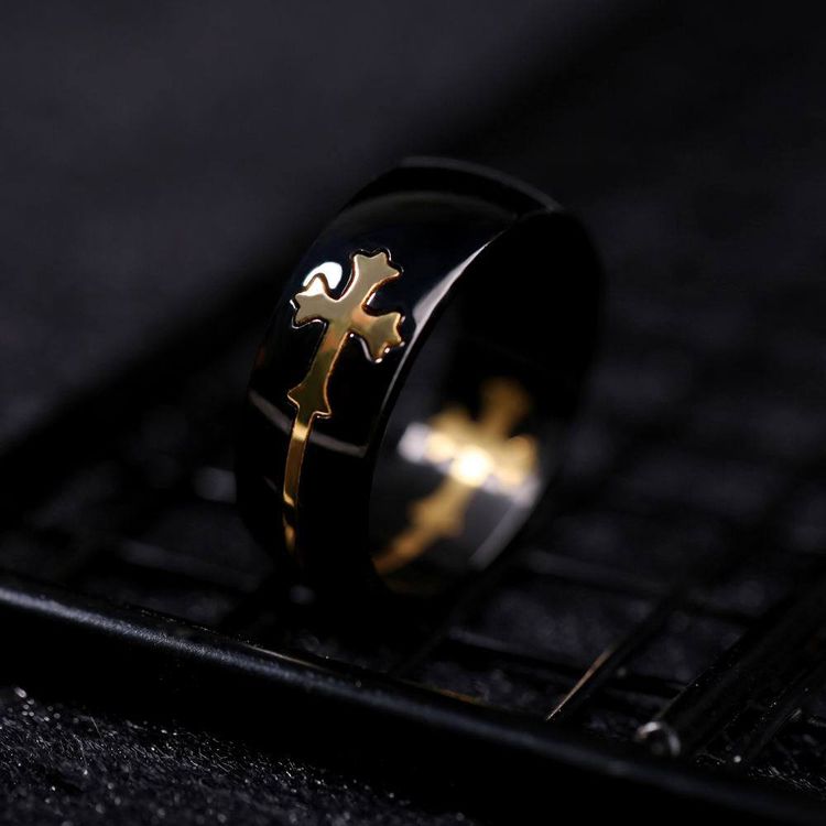 Removable Gold Cross Black Ring Men's Titanium Steel Ring | EaseWholesale 1 Removable Gold Cross Black Ring Men's Titanium Steel Ring | EaseWholesale 1