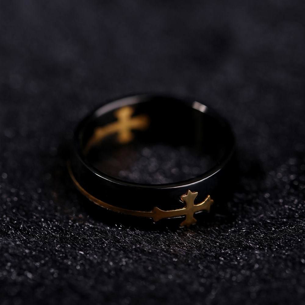 Removable Gold Cross Black Ring Men's Titanium Steel Ring | EaseWholesale 3 Removable Gold Cross Black Ring Men's Titanium Steel Ring | EaseWholesale 3