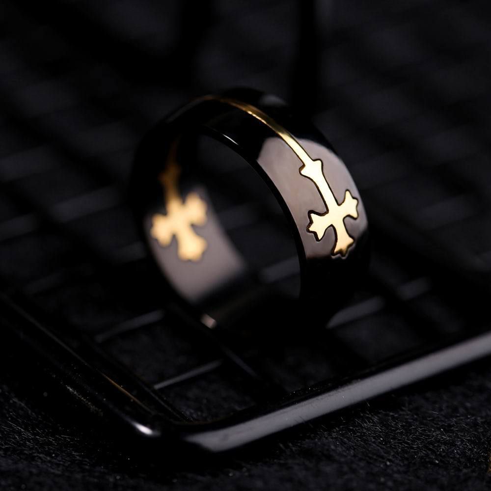 Removable Gold Cross Black Ring Men's Titanium Steel Ring | EaseWholesale 4 Removable Gold Cross Black Ring Men's Titanium Steel Ring | EaseWholesale 4
