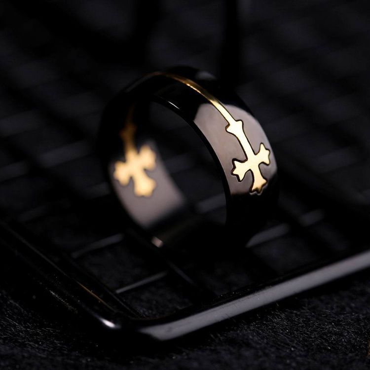 Removable Gold Cross Black Ring Men's Titanium Steel Ring | EaseWholesale 4 Removable Gold Cross Black Ring Men's Titanium Steel Ring | EaseWholesale 4