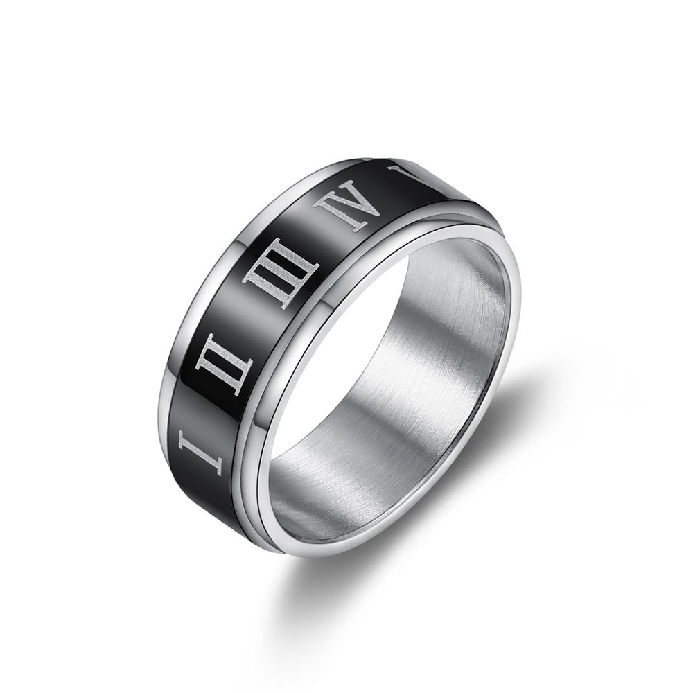 Turnable Roman Numerals Titanium Stainless Steel Men's Ring | EaseWholesale 0 Turnable Roman Numerals Titanium Stainless Steel Men's Ring | EaseWholesale 0