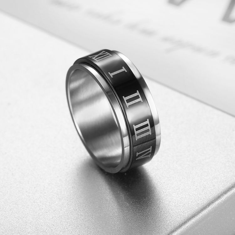 Turnable Roman Numerals Titanium Stainless Steel Men's Ring | EaseWholesale 1 Turnable Roman Numerals Titanium Stainless Steel Men's Ring | EaseWholesale 1