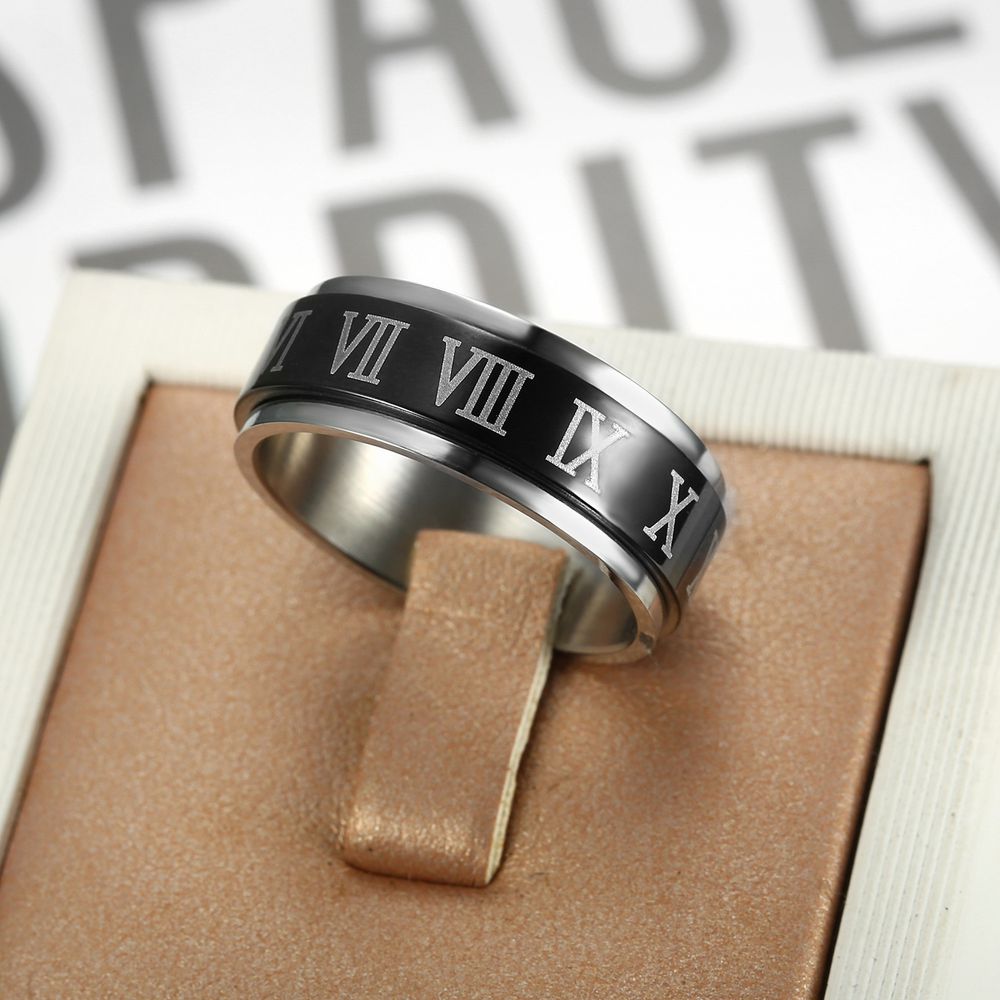 Turnable Roman Numerals Titanium Stainless Steel Men's Ring | EaseWholesale 2 Turnable Roman Numerals Titanium Stainless Steel Men's Ring | EaseWholesale 2