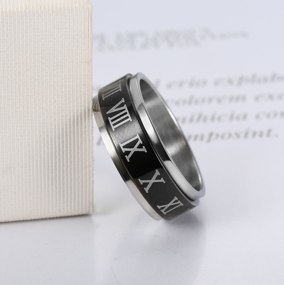 Turnable Roman Numerals Titanium Stainless Steel Men's Ring | EaseWholesale 3 Turnable Roman Numerals Titanium Stainless Steel Men's Ring | EaseWholesale 3