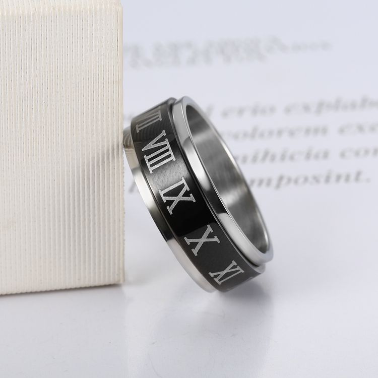Turnable Roman Numerals Titanium Stainless Steel Men's Ring | EaseWholesale 3 Turnable Roman Numerals Titanium Stainless Steel Men's Ring | EaseWholesale 3