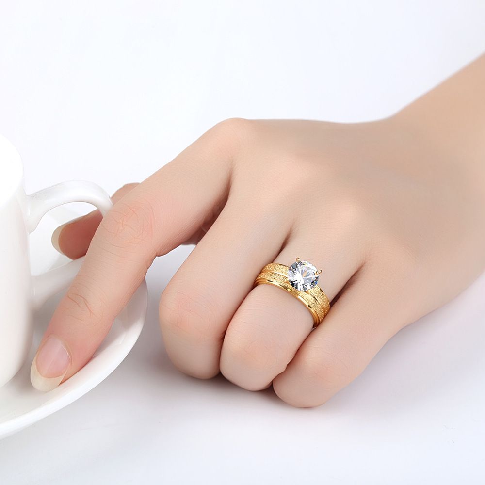Fashion Four Claw Zirconia Frosted Titanium Women's Ring | EaseWholesale 3